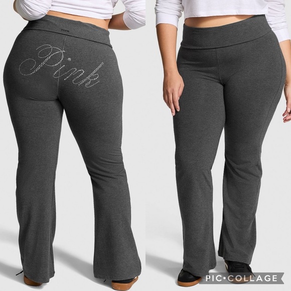 PINK Victoria's Secret Pants - PINK All Day Cotton Bling Foldover Flare Leggings